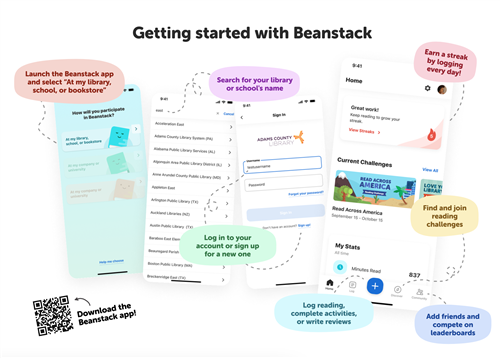 qr code to download beanstack app and track reading